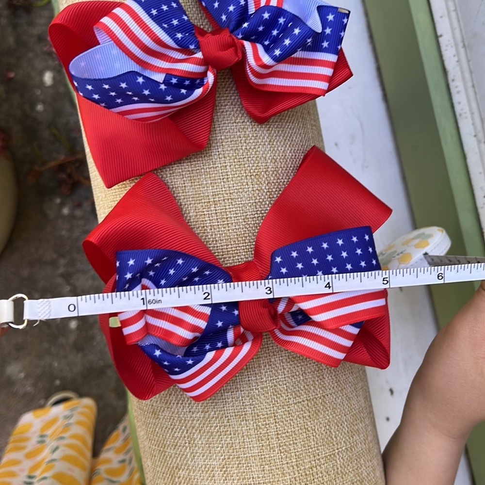 2 Handmade Red Patriotic Americana Hair Bows - Picture 9 of 12